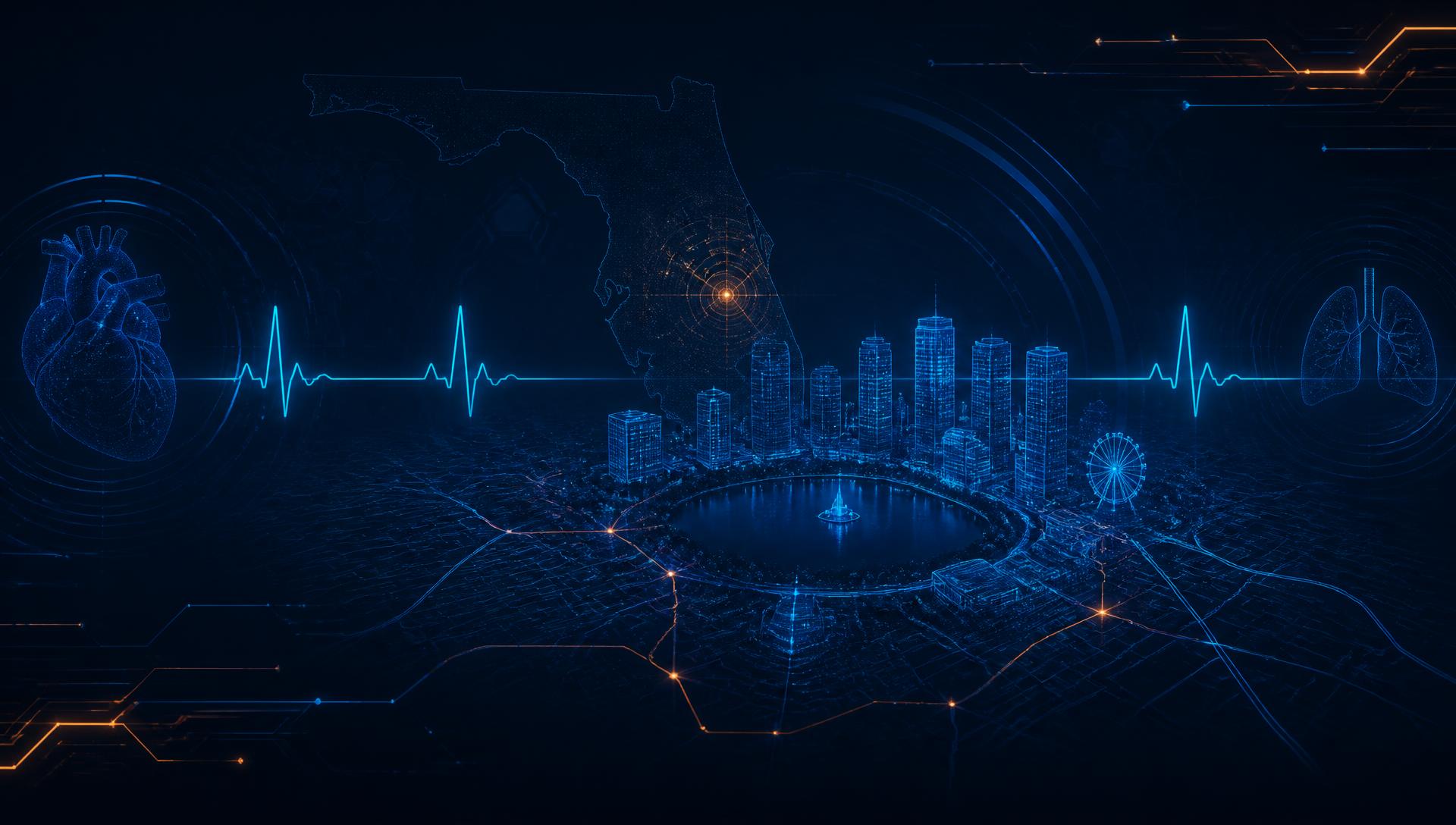 Holographic diagnostic map of Orlando with a heartbeat line